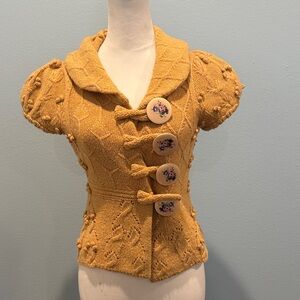 Anthropologie Leifsdottir Sylvan Scene Yellow Knit cardigan puff sleeve XS